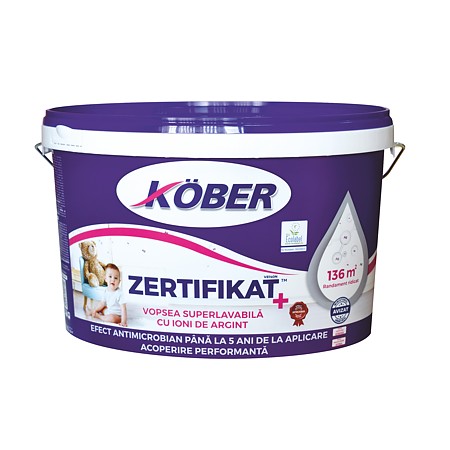 Vopsea superlavabila interior Kober Zertifikat Plus, alb, 8.5 l