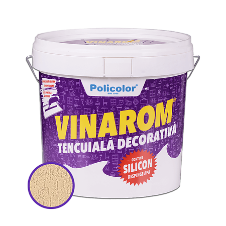 Tencuiala decorativa siliconica Vinarom R15 Policolor, aspect praf de piatra, granulatie 1.5-2 mm, interior/exterior, crem nisip, 25 kg