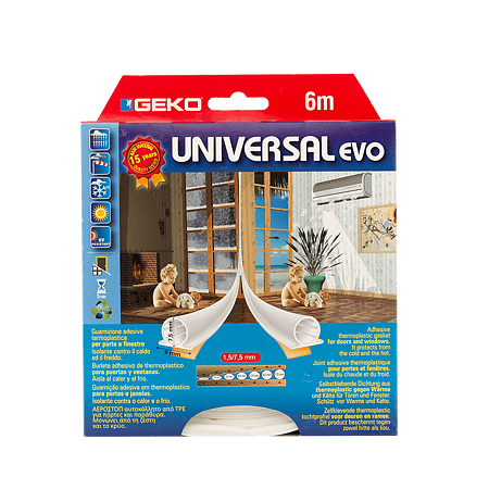 Garnitura adeziva termoplastica Geko Universal, alb, 9 x 7 mm x 6 m