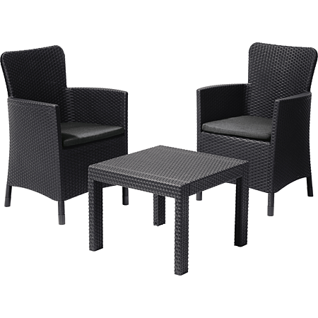 Set mobilier de gradina/ balcon, 3 piese, Keter Salvador, plastic, 2 scaune 62 x 60 x 89 cm, masa 59 x 59 x 43 cm, gri antracit