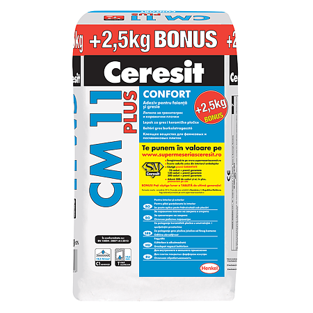 Adeziv gresie si faianta Ceresit CM 11 Plus, gri, 25 kg + 2.5 kg EXTRA