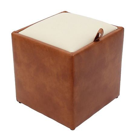 Taburet Box crem/ cognac IP, 37 x 37 x 42 cm