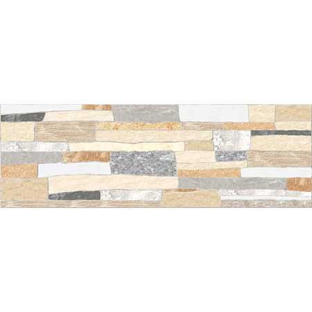 Placa portelanata Mica Beige, multicolor, aspect piatra, reliefata, 20 x 60 cm