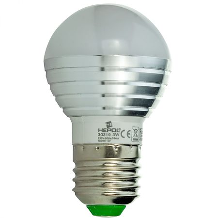 Bec LED Hepol, forma sferica, E27, 3 W, lumina RGB, cu telecomanda