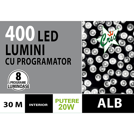 Instalatie sir pentru interior, Cris, alb rece, 400 led, 8 functii, 30 m, alimentare la retea