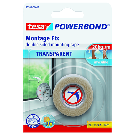 Banda dublu adeziva montaj Tesa Powerbond 55753, transparenta, interior, 19 mm, 1.5 m