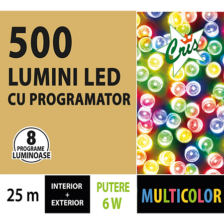 Instalatie decorativa Craciun, Cris, 500 LED-uri multicolore, 25 m, controler, interior / exterior, alimentare la retea