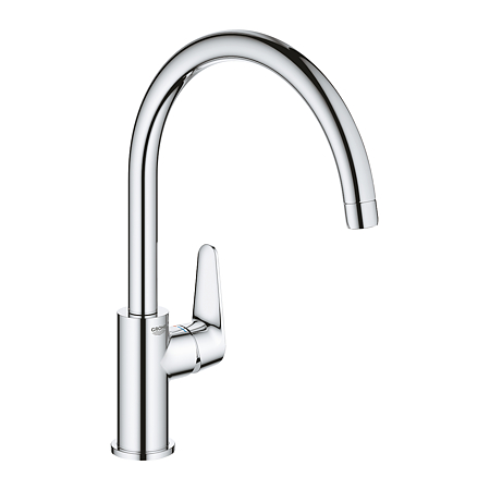 Baterie bucatarie Grohe Curve New, clasica, monocomanda, alama, finisaj argintiu, 28 mm