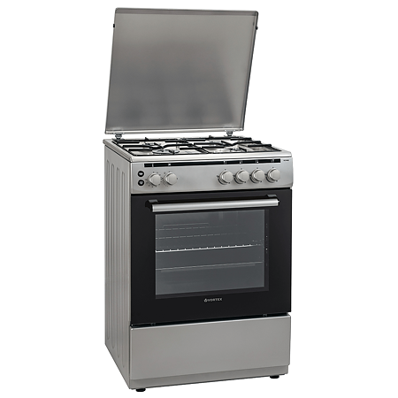 Aragaz Vortex VO1802, 60 x 60 cm, gaz, cuptor 65l, timer, grill, inox