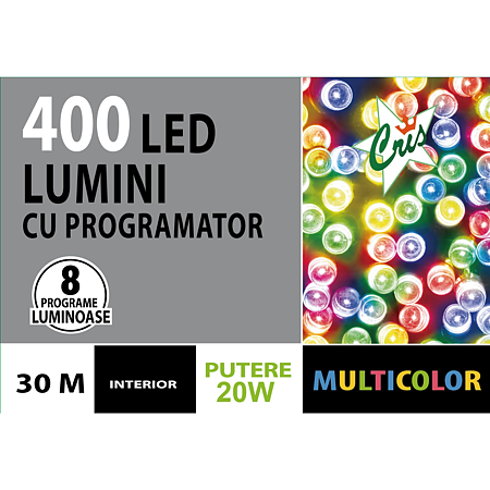 Instalatie sir pentru interior, Cris, multicolor, 400 led, 8 functii, 30 m, alimentare la retea